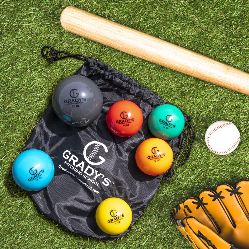Grady's Pitching School Soft Shell Weighted Ball Set 32, 21, 14, 7, 5, and 3.5oz-Pitching/Throwing Velocity Training for Baseball and Softball - Image 5
